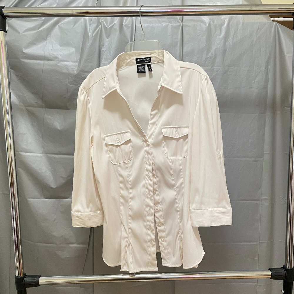 Cotton Express (Missy Stretch) Blouse/ Collared-Shirt Top (off white)